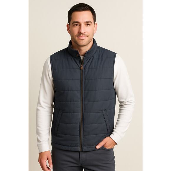 Jos A Bank Quilted Navy Blue Vest‎ Men Size Large Full Zip Insulated Pockets - Picture 1 of 8